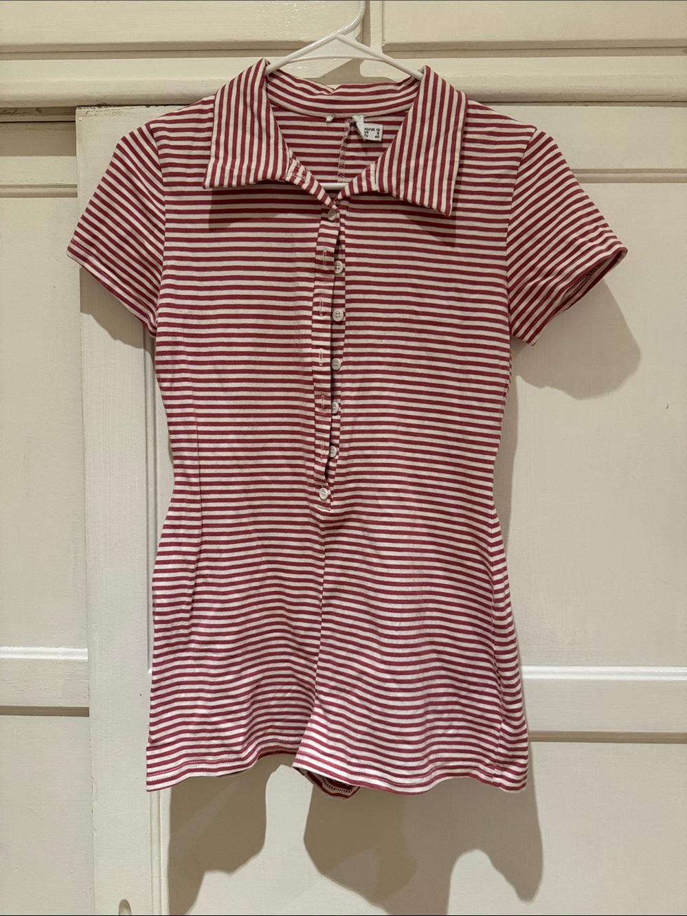 H&M Striped Collared Button-Up Top in Red and White